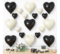 Black White Heart Balloons, 19PCS Black and Cream White Heart Shape Balloon, 18Inch with 10Inch White Sand Black Helium Foil Balloon for Birthday Baby Shower Bridal Wedding Party Decorations