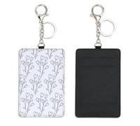 Black White Heart Floral Access Card Holder with Key Ring Bus Pass Holder for Men Women with 2 Card Slots Slim Wallet for Nurse Teacher Student Meal Bank Credit Cards Daily Use Travel Essentials