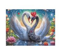 Black White Heart Swans 500 Piece Complete Jigsaw Puzzle Set Teens Beginners Educational Challenge Puzzle Fans Group Play Anniversary Creativity & Gift Giving 500 PCS