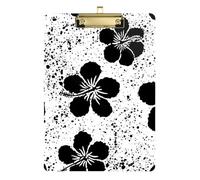 Black White Hibiscus Flowers Acrylic Clipboard Writing Clipboard Hanging Clipboards A4 Standard Size with Low Profile Metal Clip for Women Men Office Supplies