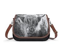 Black White Highland Cow Crossbody Bags for Women Leather Tote Bag Shoulder Bag Casual Handbag Purse for Office Travel