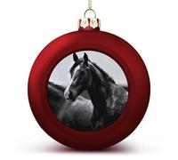 Black White Horses Christmas Ball Ornament Shatterproof Hanging Ball Ornaments with String Decorative Christmas Baubles for Xmas Tree Home Wedding Holiday Party Decor Supply