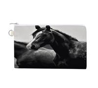 Black White Horses Coin Purse Canvas Wallet with Zipper Portable Mini Change Pouch Cute Money Pouch Small Organizer Coin Card Key Holder for Women Girls Daily Use Gift
