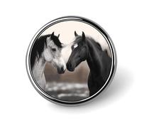 Black White Horses Pair Lapel Pin Metal Brooch Badge Round Button Enamel Style Pinback for Hats Bags Clothing Gift