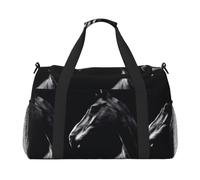 Black White Horses Printed Travel Duffel Bag, Large Capacity Hand Luggage Foldable Carry On Bag for Flight Travel Sports
