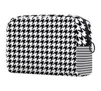Black White Houndstooth Classical Cosmetic Bag for Women, Travel Toiletries Bags Large Makeup Handy Pouch Organiser Bag with Zipper