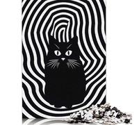 Black White Hypno Cat Puzzle 500 Pieces Jigsaws Wooden Puzzles for Adults Family Entertainment Toys 500pcs (52x38cm)