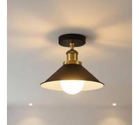 Black, White inner Semi Flush Ceiling Light 22cm Metal Cone Shade with Bulb