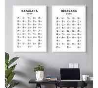Black White Japanese Alphabet Hiragana And Katakana Chart Art Print Poster 2 Pieces Japan Wall Pictures Canvas Painting Home Decoration 50Cmx70Cm No Frame