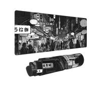 Black White Japanese Anime Mouse Pad 31.5x11.8 XL Street Design Kawaii Style Extended Mousepad Large Keyboard Mouse Mat Desk Pad with Non-Slip Rubber Base Stitched Edges for Home Office Game