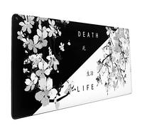 Black White Japanese Mouse Pad 35.4 X 15.7 Inch XXL Cherry Blossom Death Life Full Desk Mousepad Extended Large Non-Slip Rubber Base Big Keyboard Mat with Stitched Edges for Gaming and Office