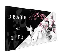 Black White Japanese Mouse Pad 35.4 X 15.7 Inch XXL Pink Cherry Blossom Death Life Sakura Full Desk Mousepad Extended Large Non-Slip Rubber Base Big Keyboard Mat with Stitched Edges for Gaming Office