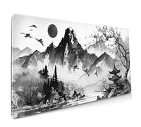 Black White Japanese Watercolor Cherry Blossom Gaming Mouse Pad 35.4x15.7 XXL Extended Mousepad Large Keyboard Mouse Mat Desk Pad with Non-Slip Rubber Base Stitched Edges for Home Office Game