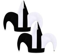Black & White Jester Hat Costume, Circus Clown Cap for Halloween Carnival | Soft Velvet for Comfy Wear, Jester Hat Party Accessory with Metal Bells, Christmas Mardi Gras Masquarade Renaissance Headwear