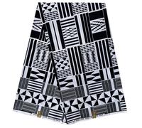 Black White Kente Print 6 Yards African Fabric, African Wax Ankara Print for Party Dress, Patchwork DIY, Polycotton Fabric for Craft Projects Material, 45" Inch Wide, (5.4m Long x 1.2m Wide) 6 Yards
