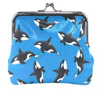 Black White Killer Whales Blue Women's Cute Coin Purse Leather Buckle Kiss Lock Girls Change Coin Wallet