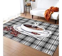 Black White Lattice Large Area Rugs, Coffee Beans Runner Rugs, Non-Slip Floor Throw Mat, Rectangle Carpet for Living Room, Bedroom, Hallway Front Entrance, Kitchen, Dining, 3' x 4'