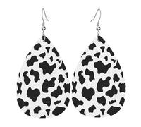 Black & White leopard Printed Dangle Leather Earrings, Reversible Statement Jewelry with Silver Plated Hooks