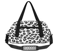 Black White Leopard Skin Print Kids Duffel Bag for Boys Girls, Lightweight Travel Weekender Bag with Adjustable Strap, Overnight Gym Bag Toddler Sports Duffle for Workout Dance