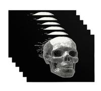 Black White Line Skull Printed Placemats Set Of 2Pcs For Halloween Party,Minimal Art Pattern Place Mats 45X30 Cm Anti Slip Table Mats,Waterproof Placemats Oil Proof Washable