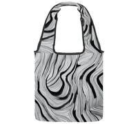 Black White Lines Reversible Canvas Shoulder Tote - Double-Sided Print, 12oz Cotton, 27cm Drop, Fold-Flat Bag for Travel, Shopping, Street Outings