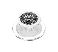 Black White Lotus Mandala Floral Tattoo Style PopSockets PopGrip for MagSafe