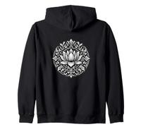 Black White Lotus Mandala Floral Tattoo Style Zip Hoodie