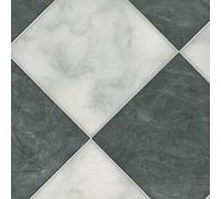 Black & White Marble Effect Anti-Slip Vinyl Flooring For Livingroom, Kitchen, 2mm Cushion Backed Vinyl-2M(6'6") X 4M(13'1")-8M²
