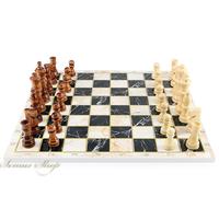 Black - White Marble Look Chess Game with Solid Wood Chess Pieces