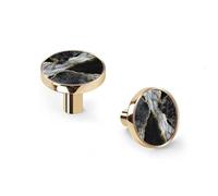 Black White Marble Mosaic with Golden Veins Cabinet Knobs and Wall Hooks, 6 Pack Modern Drawer Pulls with Golden Base, Solid Zinc Alloy Handles for Kitchen, Bathroom, Dresser