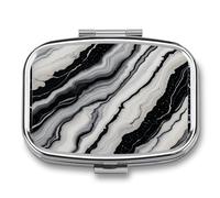 Black White Marble Pill Box, 2 Compartment Medicine Pill Case, Portable Pill Organizer for Pocket Or Purse Decorative Metal Medicine Vitamin Organizer