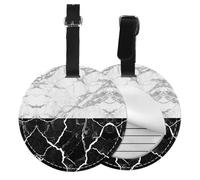 Black White Marble Print 1/2/4pcs Luggage Tags,Round Leather Travel Suitcase Labels with Privacy Name Address Card