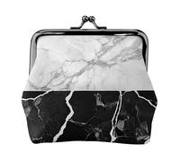 Black White Marble Print Double Clasp Metal Frame Leather Kiss Lock Change Pouch Wallet for Women with Keys, Small Purses