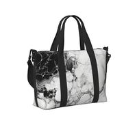 Black White Marble Print Travel Hand Bag for Women Men Foldable Weekend Vacation Journeys Tote Shoulder Bags