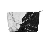 Black White Marble Prints Corduroy Makeup Bag for Women Girls, Spacious Travel Cosmetic Organiser for Make-up, Toiletries & Essentials