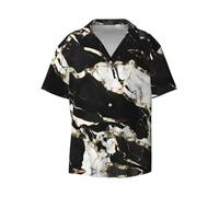 Black White Marble Texture Print Men's Short Sleeve Shirts Casual Lightweight Button Down Shirts Vacation Beach Summer Tops, Black, XXL
