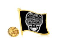 Black White Mexico Day Of Dead Golden Metal Flag Lapel Pin Badge