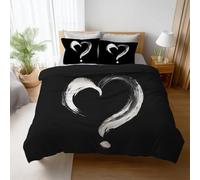 Black White Microfiber Bedding Set Duvet Cover King Bedding Set Double Bed Lightweight Breathable Even all the Seasons Pillowcases and Zipper Closure 150 x 200 cm Minimalist Geometric Heart