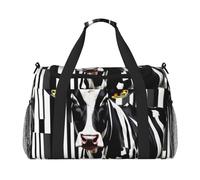 Black White Milk Cow Print Functional Travel Tote Ample Space Travel Bag Foldable Carry On Tote for Weekender