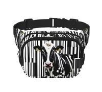 Black White Milk Cow Print Square Double Layer bag Waist Bag Trendy Pack Travel Bag with Adjustable Bel, Black, One Size
