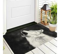 Black White Minimalist Arctic Wolf Door Mats Indoor,Soft Low Pile Front Doormats,Textured Animals Print Non-Slip Entrance Floor Rug,Carpet Kitchen Laundry Bathroom Bedroom Living Room,90X150Cm