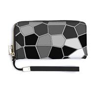 Black White Modern Mosaic Abstract Geometric Backdrop Textiles Long Clutch Wallet, Long Handbag with Removable Wristlet Strap, PU Leather Zip Purse, Credit Pass Case Card-Holder for Men Women