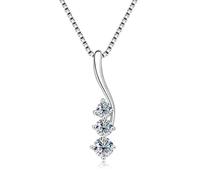 Black/White Moissanite Curve Pendant Necklaces for Women 925 Silver Jewelry With