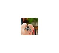 Black & White Moonstone Flower Spoon Ring - Retro Bohemian Style Open Adjustable Ring Ideal for Daily Wear Festivals Gift(Black)
