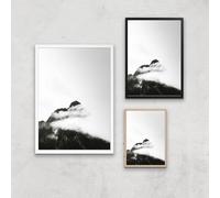 Black & White Mountain Giclee Art Print - A4 - Wooden Frame