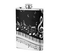 Black White Music Note,304 Stainless Steel 8oz Flask Pu Leather Case, Pocket Flagon Outdoor Flat Liquor Flask
