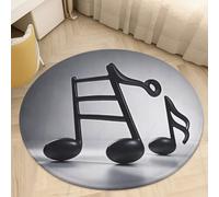 Black White Music Note Area Rug Washable Circle Carpet Non-Slip Round Floor Rug Small Low Pile Waterproof Print Door Mat Pad Decor for Bedroom Living Room Bathroom Kitchen 80 * 80cm