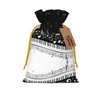 Black White Music Note Christmas Drawstring Sack Gift Bag, Lightweight And Cute In Design