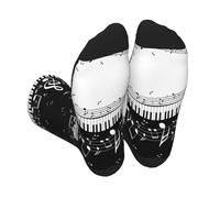 Black White Music Note Contrast Color Crew Socks For Men Women, Stylish Mid Calf Sports Socks, Breathable Casual Fit