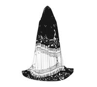 Black White Music Note Hooded Cape For Teenagers, Unisex Cloak Robe Hooded Halloween Costume Satin Witches Vampire Cloak Fancy Dress Up Children